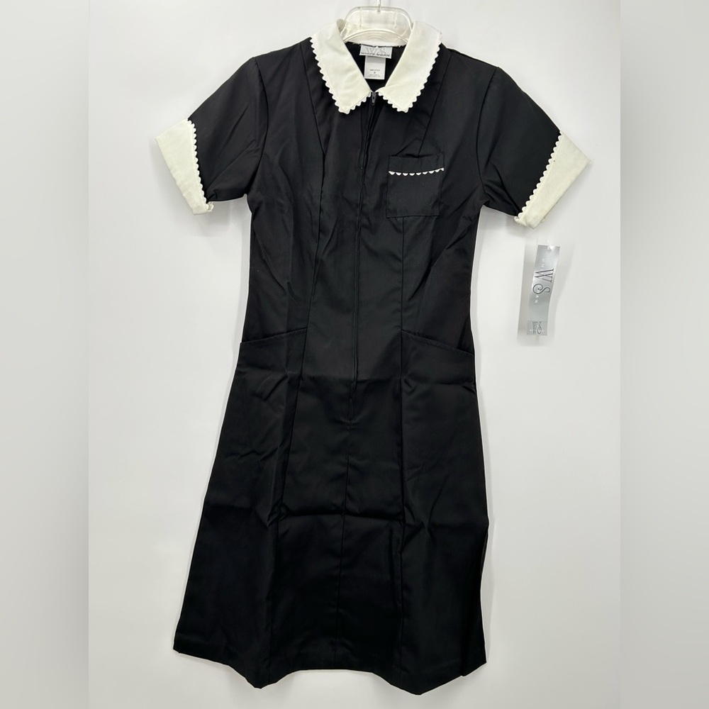 Vintage‎ Uniform White Swan Black Shift Dress White Collar Trim Retro 8 Missy